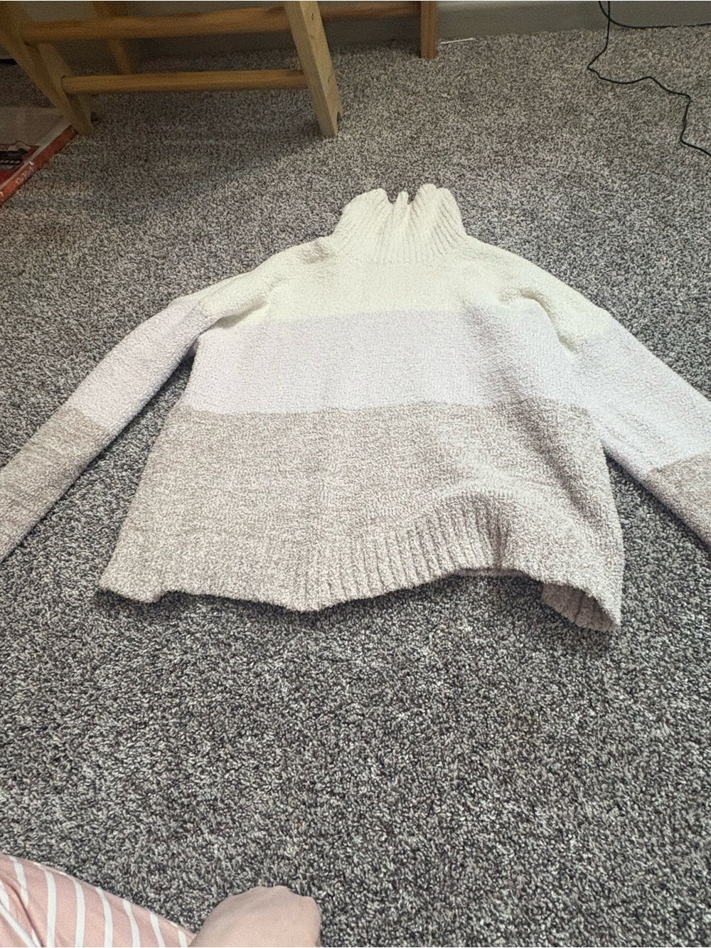 Thread & Supply Colorblock Cowl Neck Sweater in Cream and Light Gray